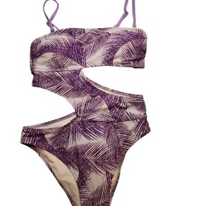 Kids Purple Palm Print Swimsuit